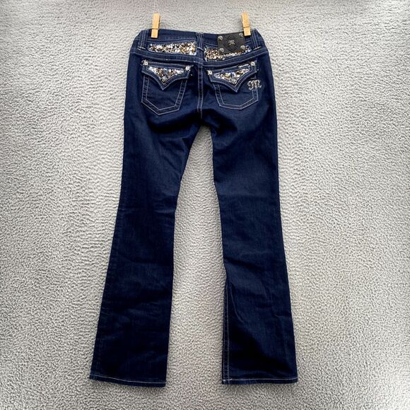 Miss Me Jeans Adult 27 Easy Boot Dark Wash Sequin Flap Pocket Denim Y2k Women's - Picture 12 of 15